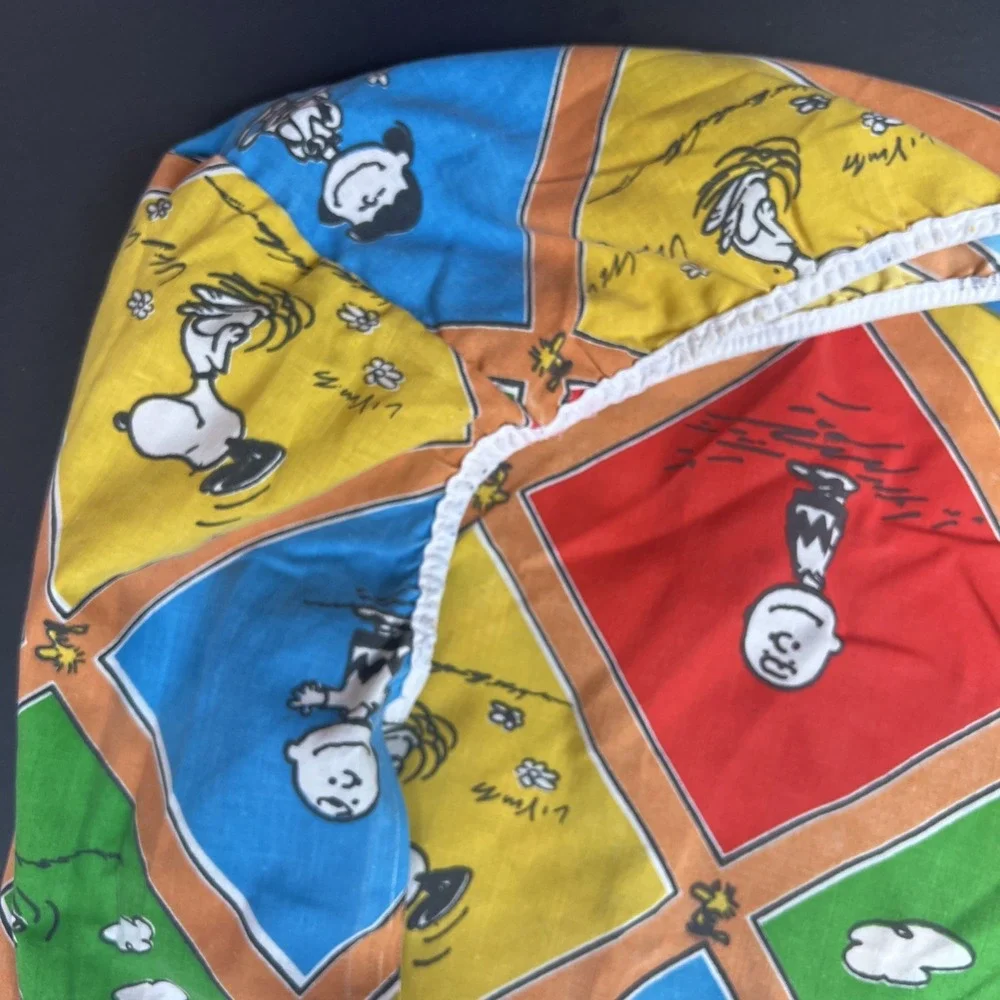 VTG 1960s-70's Peanuts JC Penney Muslin Twin Fitted Sheet Charlie Snoopy READ